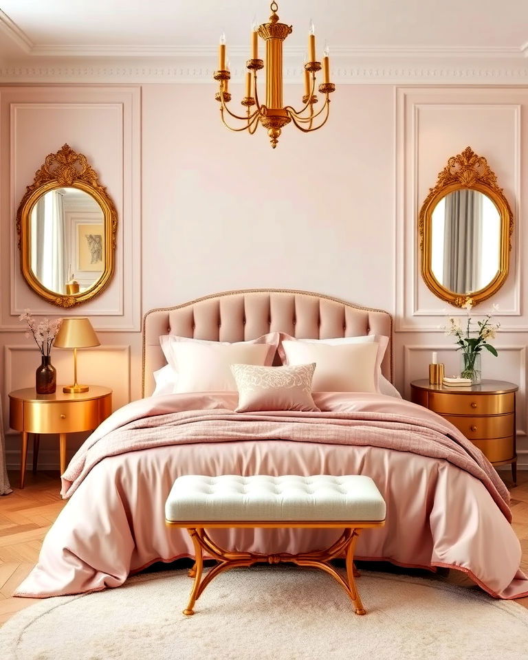 gold and blush color scheme bedroom