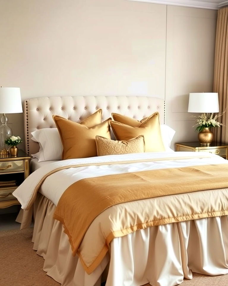 gold bedding accents to enhance bedroom