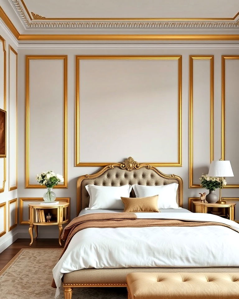 gold bedroom paneling on walls