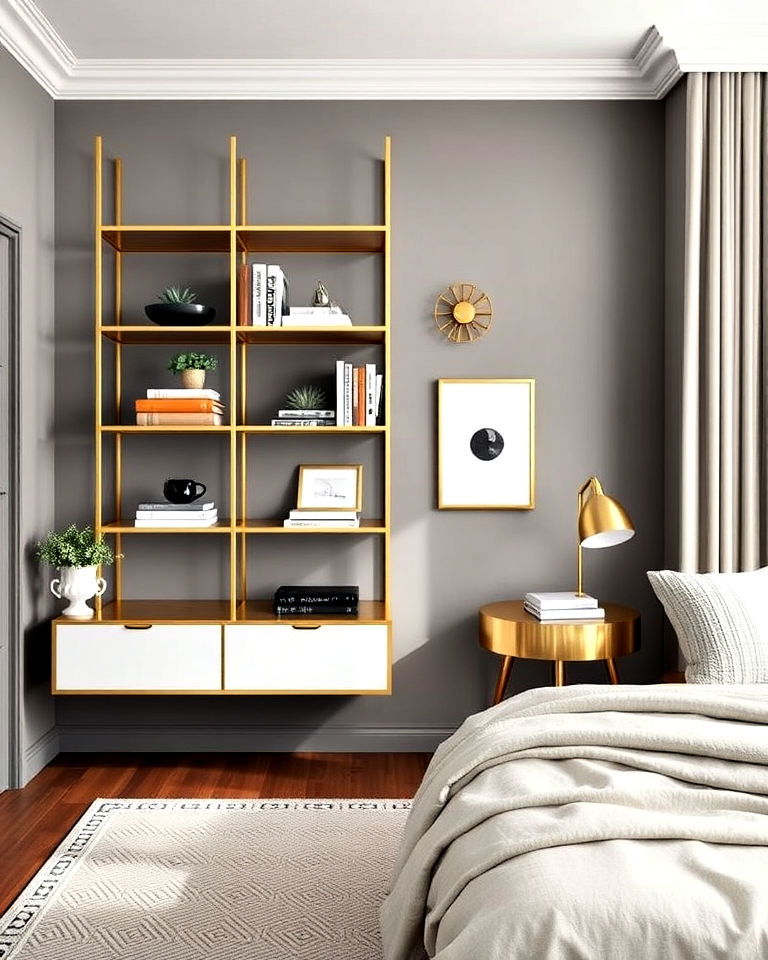 gold bedroom shelving unit