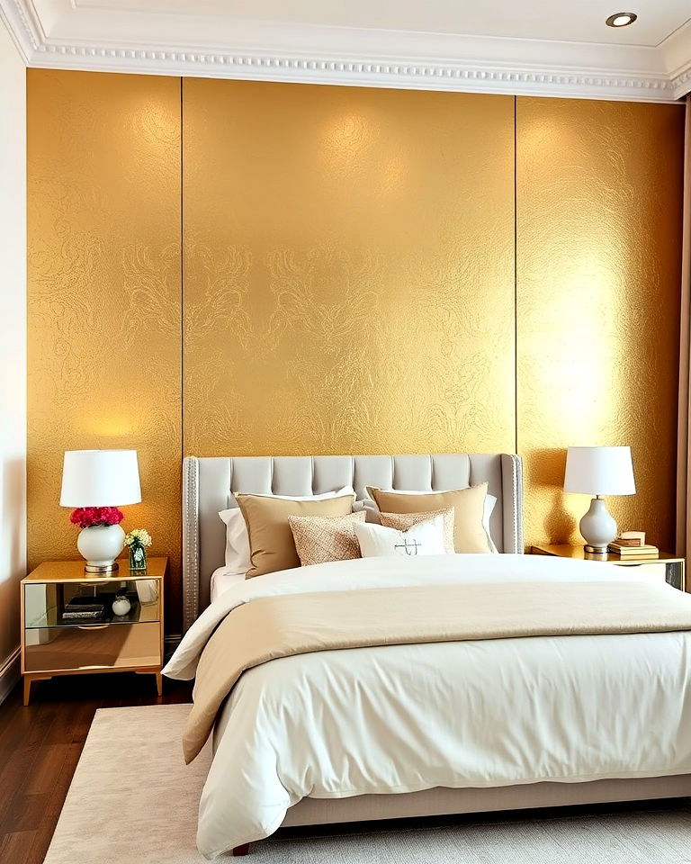 gold bedroom statement wall