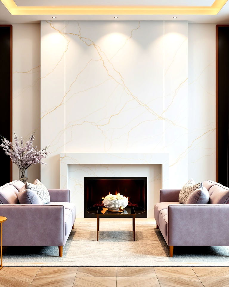 gold veining quartz fireplace surround