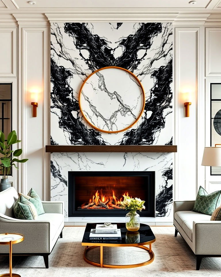 gorgeous marble fireplace wall