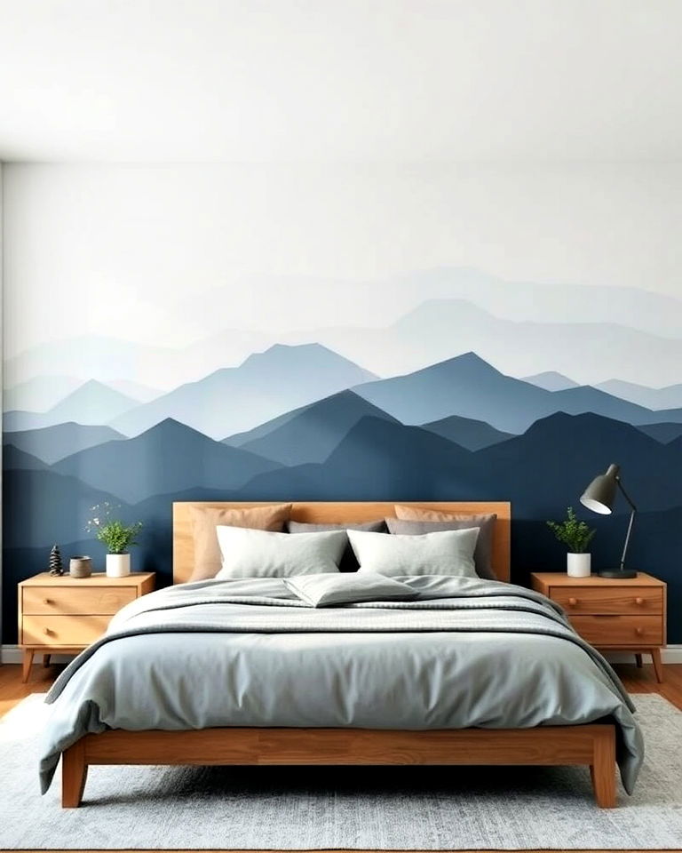 gradient mountain scene wall painting