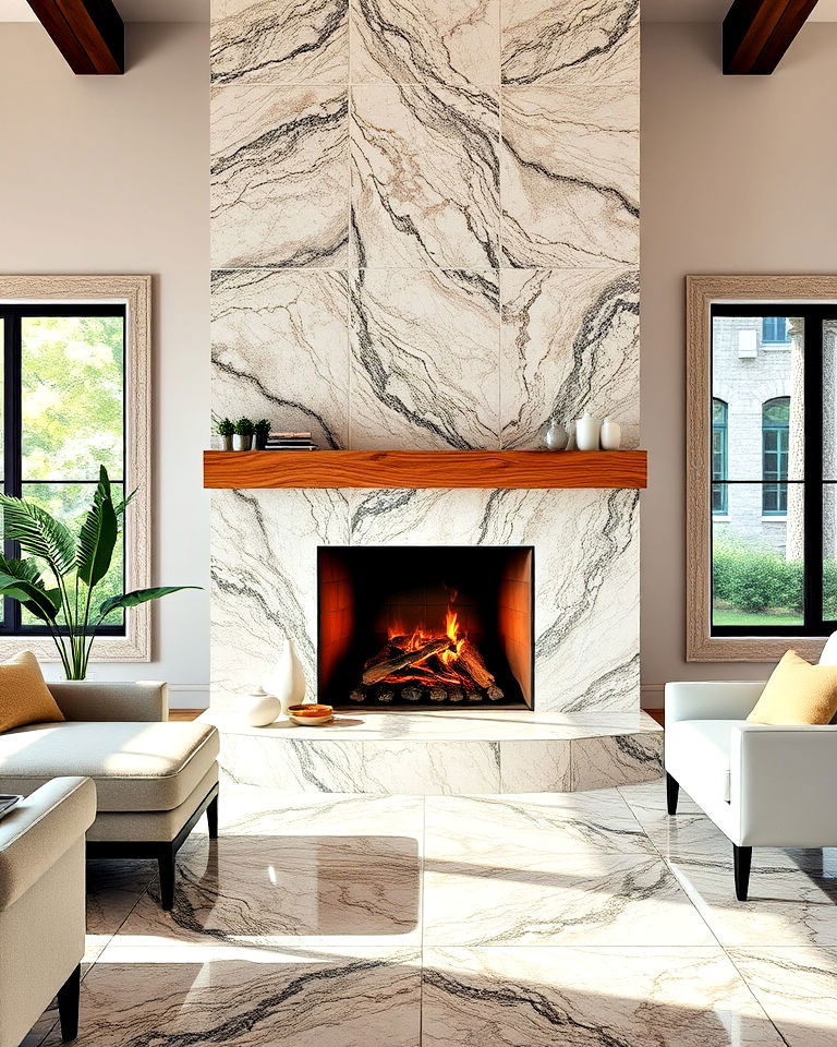 granite tile fireplace backsplash