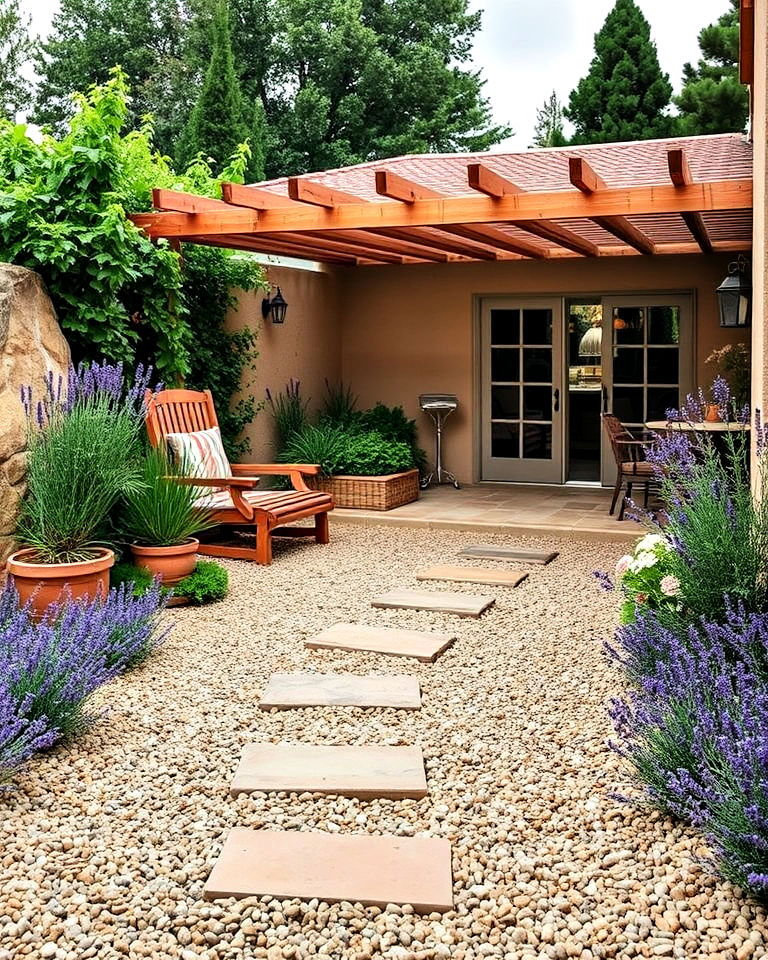 gravel pathways with mediterranean herbs