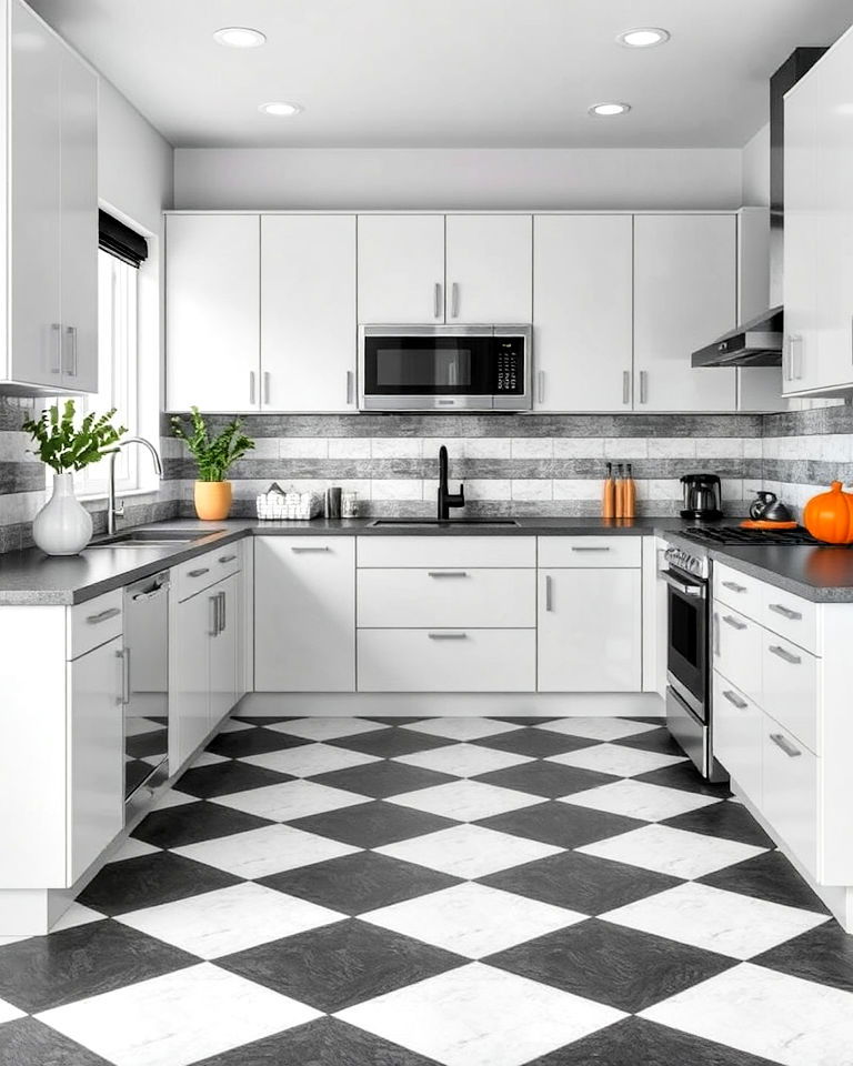 gray and black geometric floor tiles for kitchen