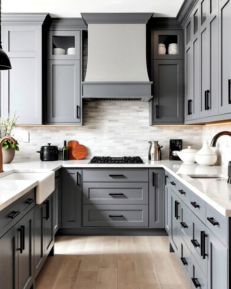gray cabinets with black accents for a subtle look