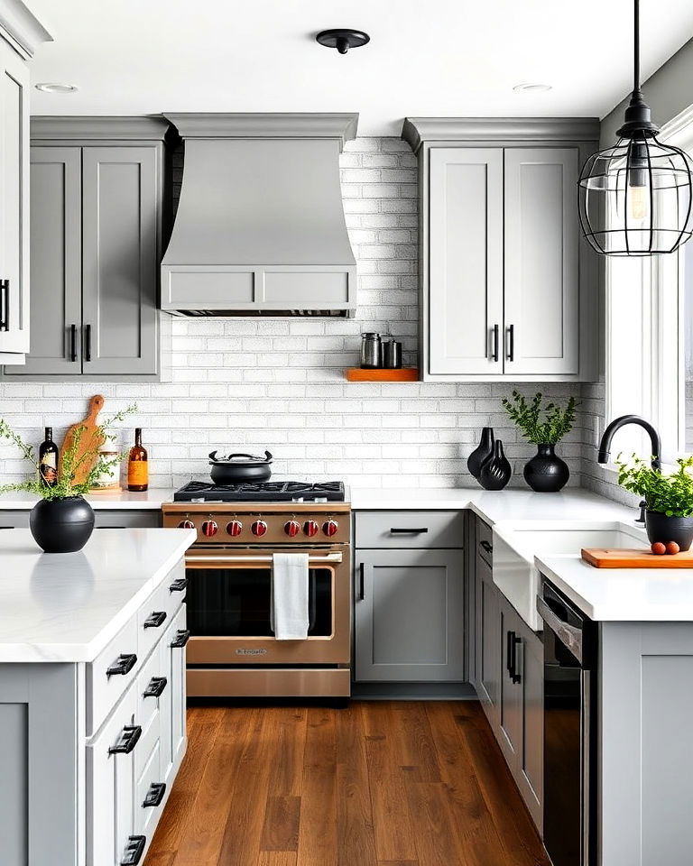 gray cabinets with black accents