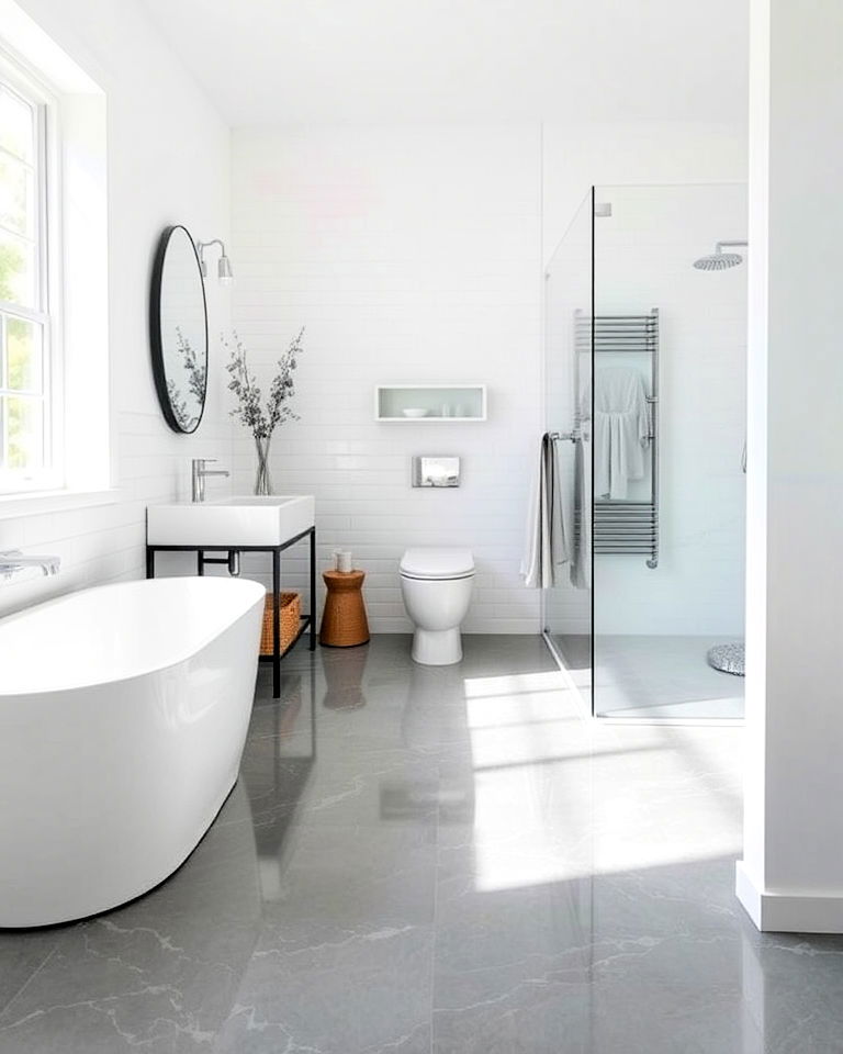 gray epoxy flooring bathroom