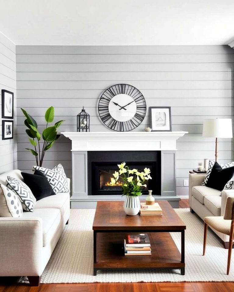 gray shiplap walls for living room