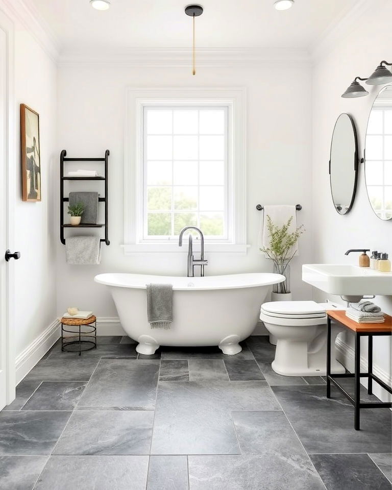 gray slate tiles bathroom floor