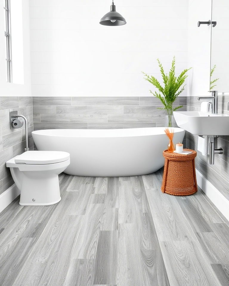 gray wood look tiles for bathroom floor