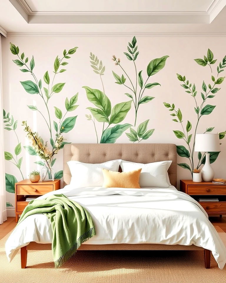 green and beige botanical prints for bedroom