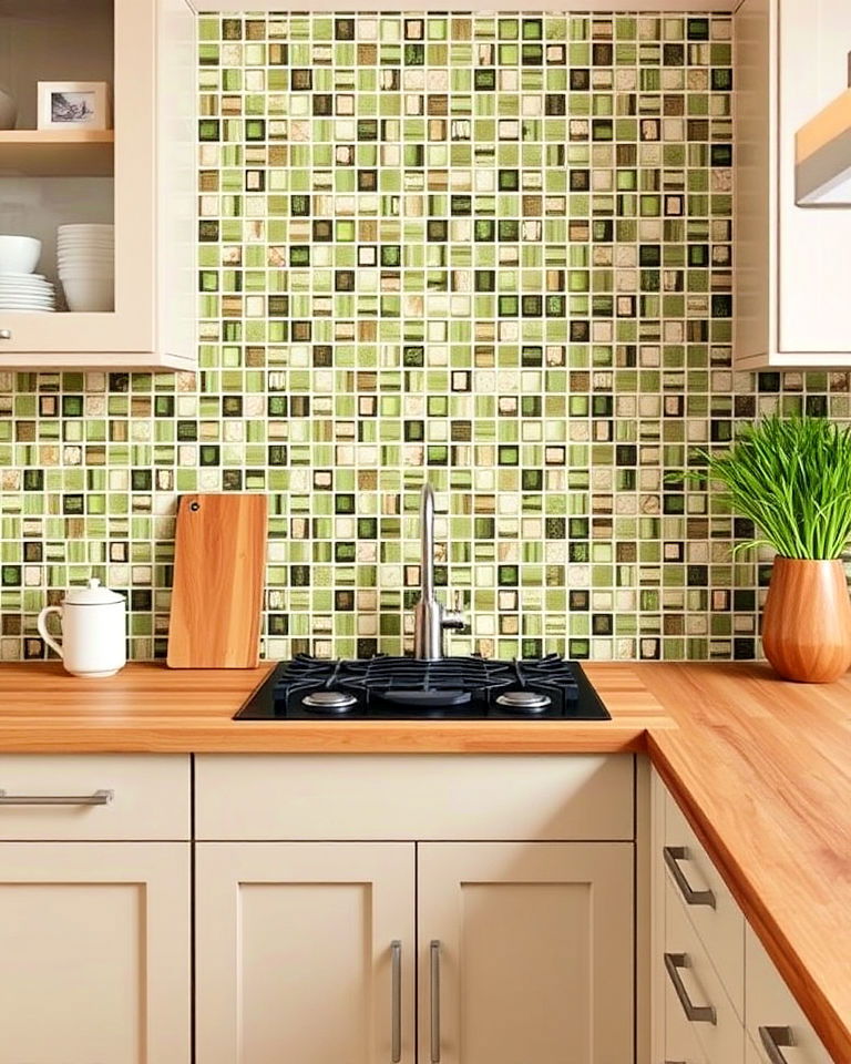 green and brown mosaic tiles for kitchen