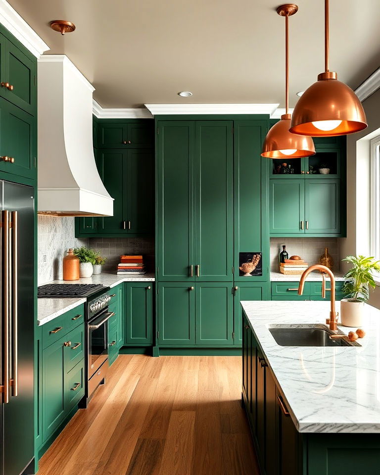 green and copper ceiling fixtures