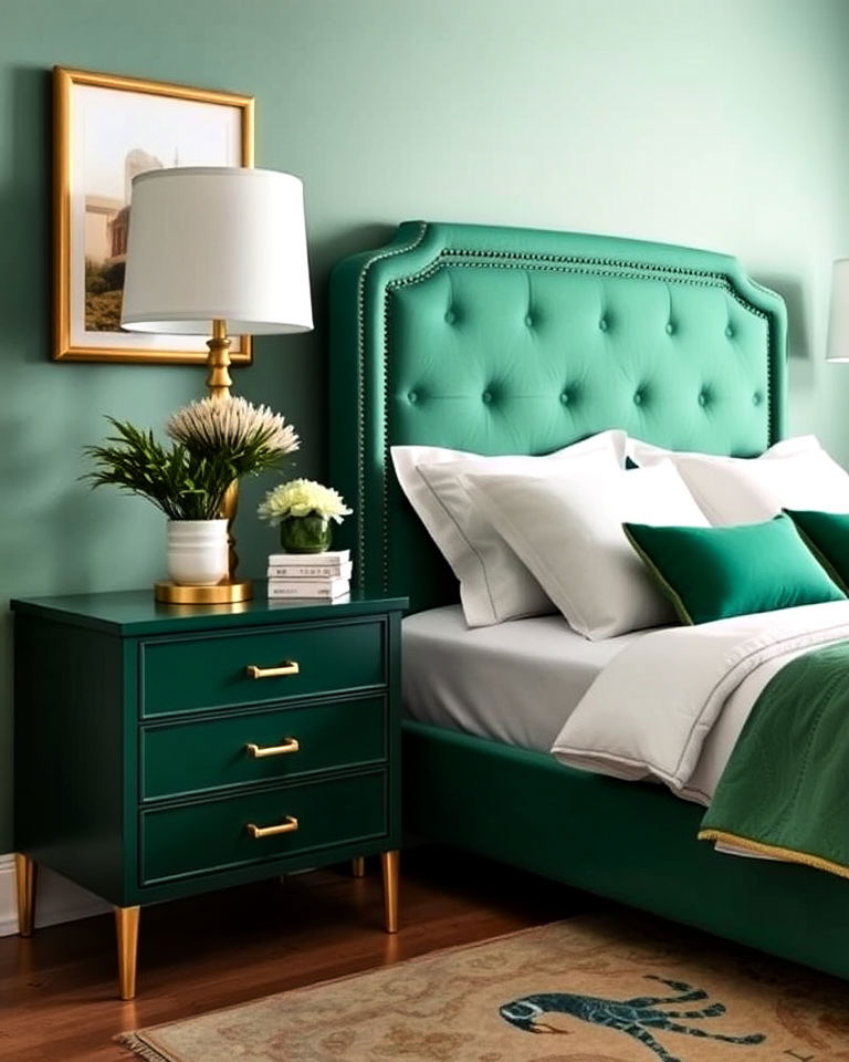 green and gold bedside table bedroom