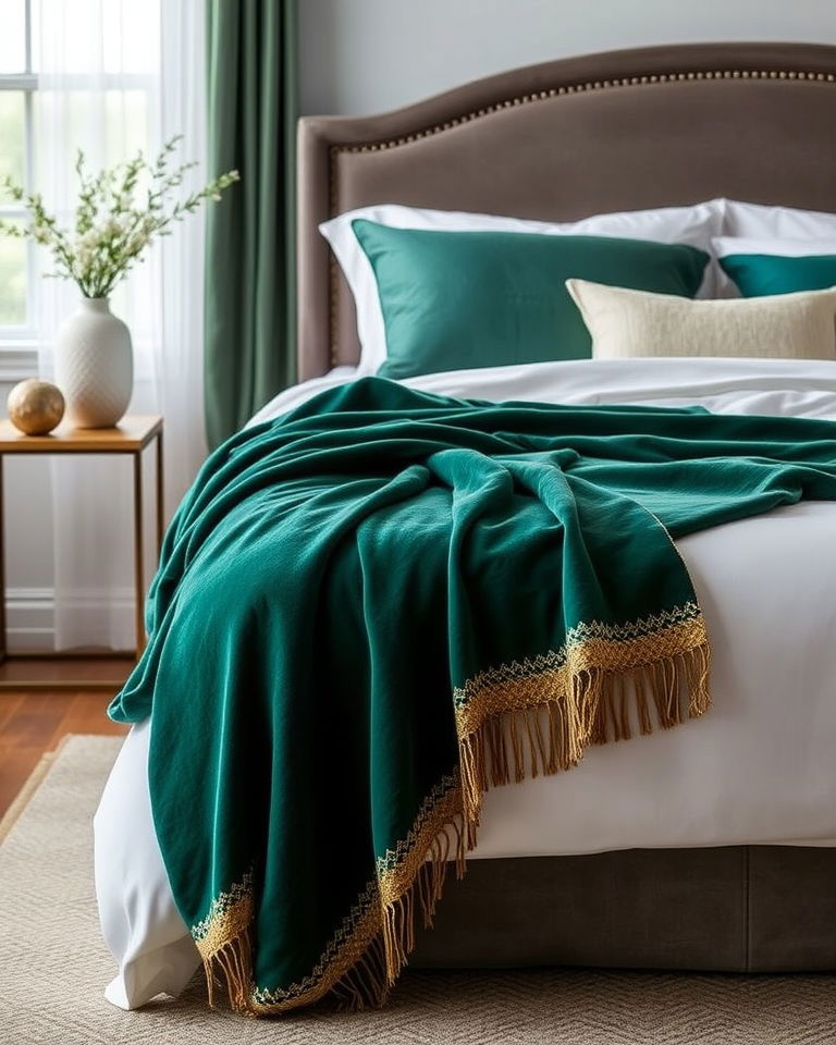 green and gold throw blanket bedroom