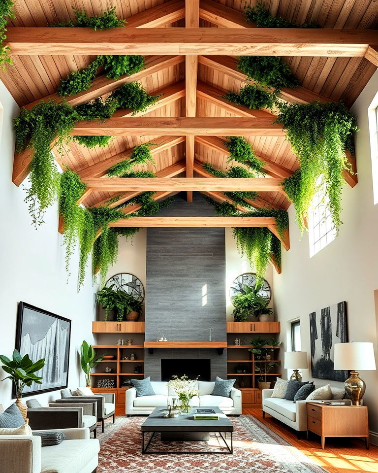 green ceiling beams