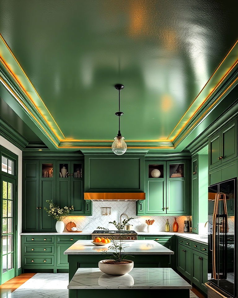 green ceiling paint with metallic accents