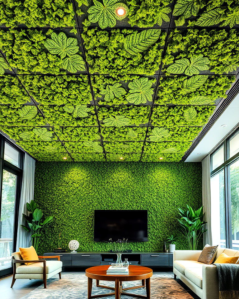 green ceiling tiles