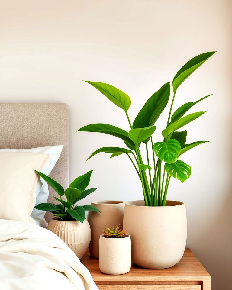 green plants with beige pottery