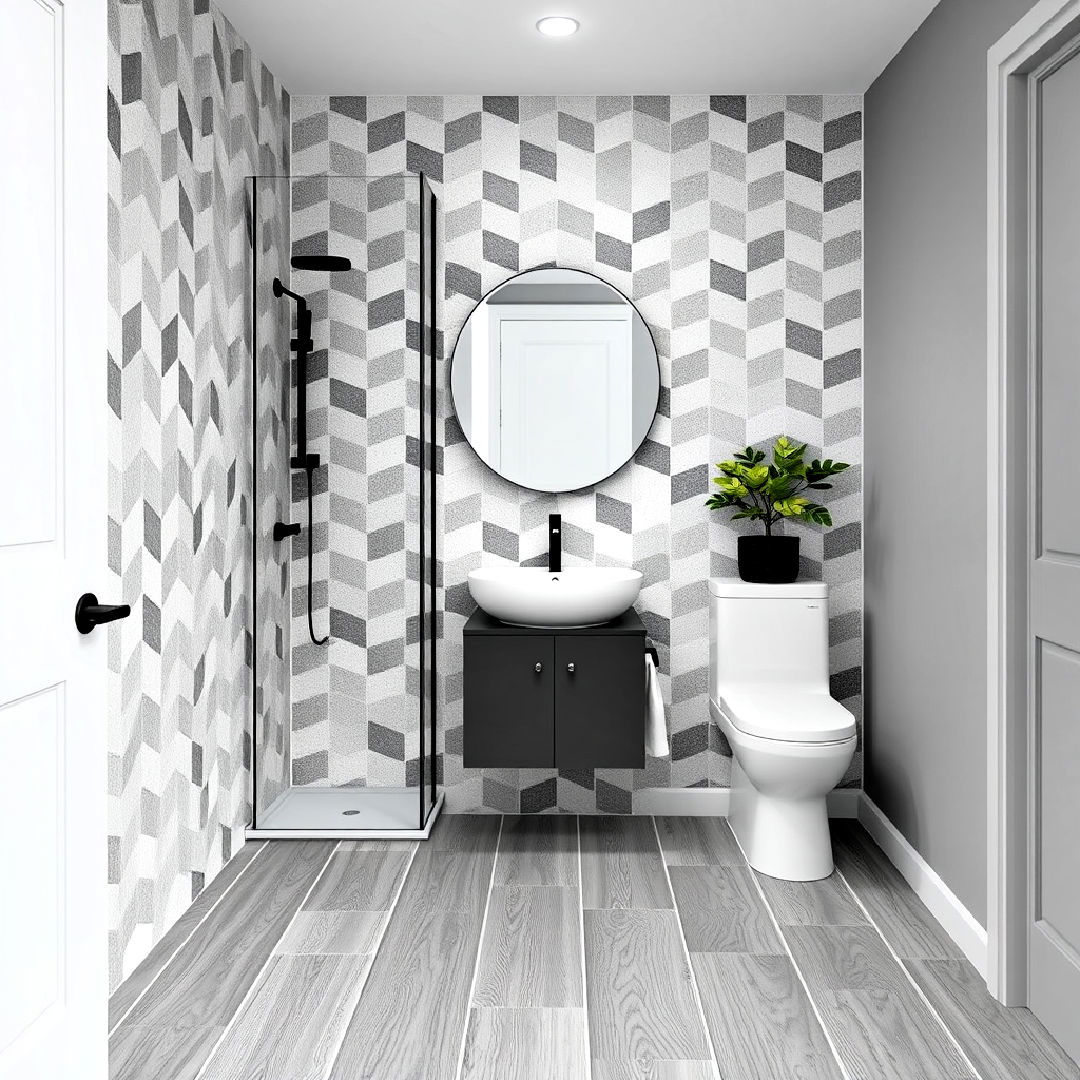 grey and white geometric wall tiles for bathroom