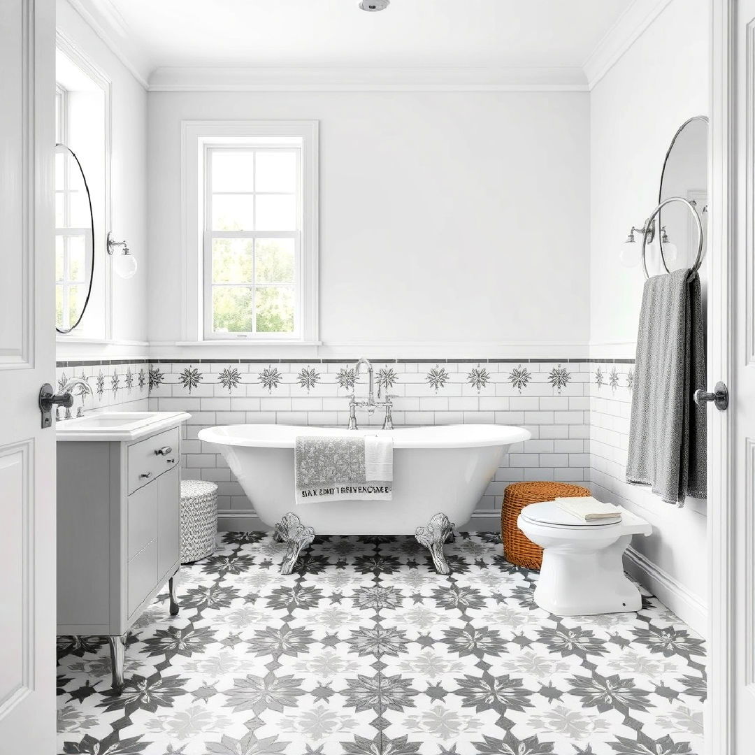 grey and white patterned floor tiles for bathroom