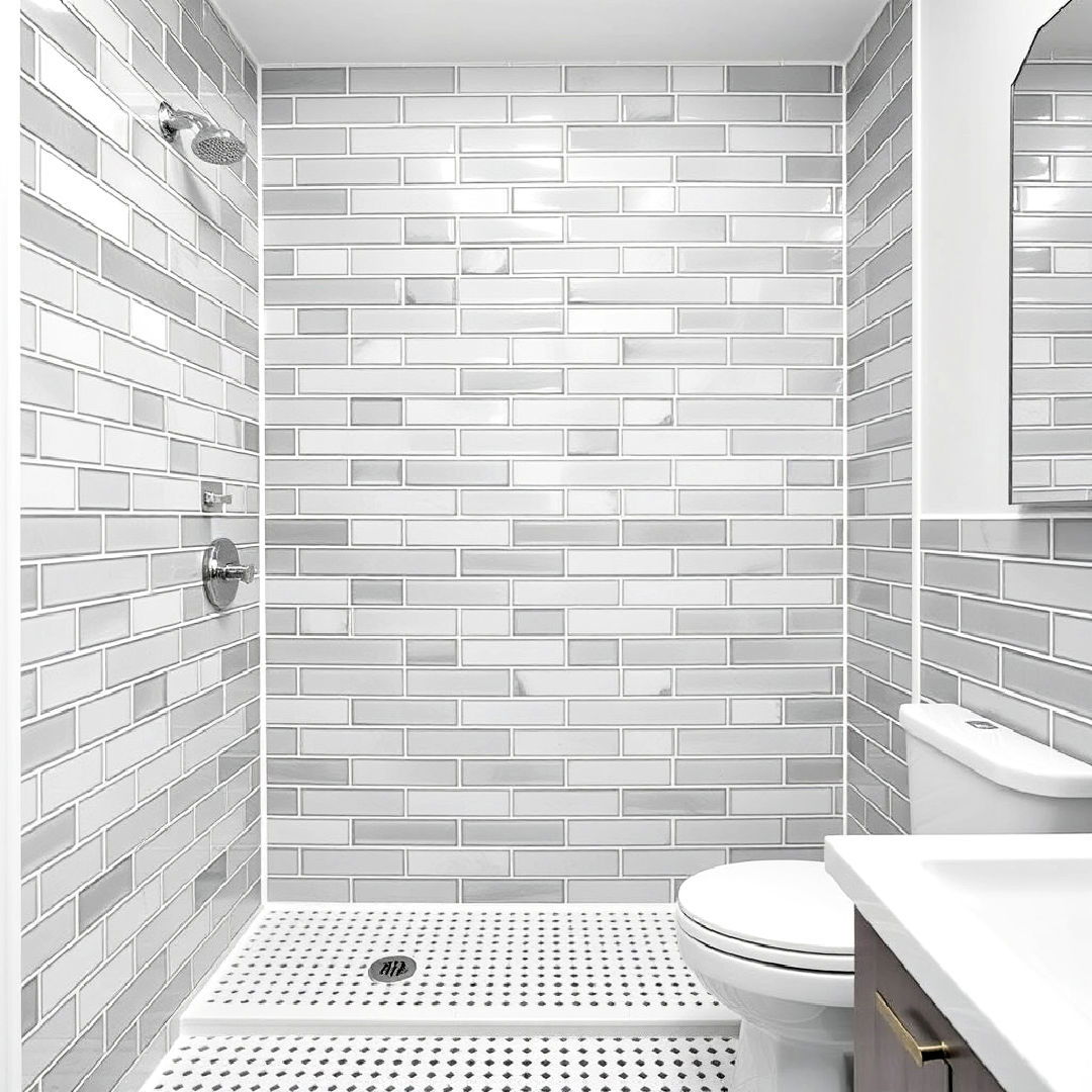 grey and white subway tiles to add charm