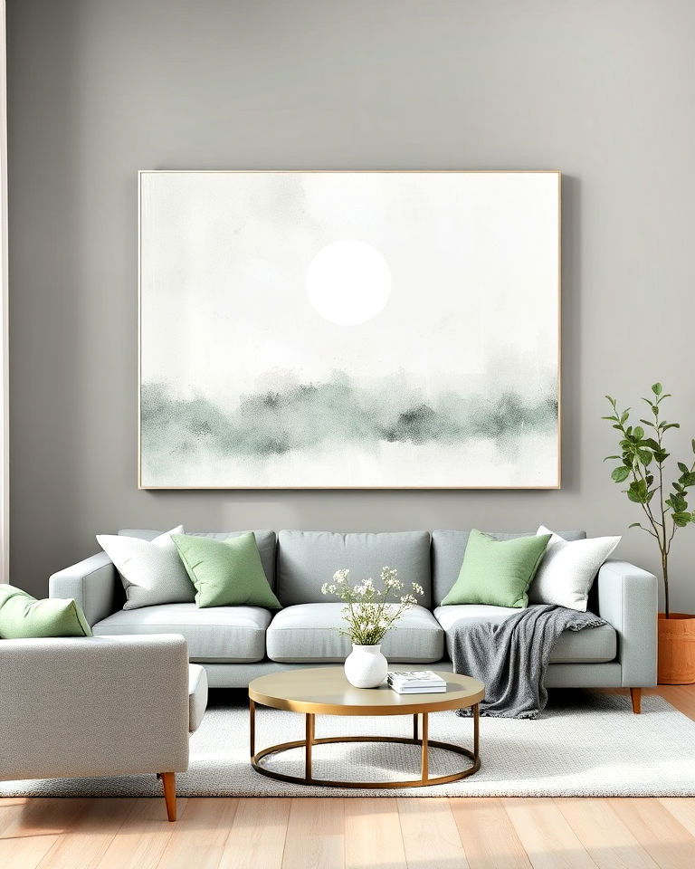 grey artwork with sage green accents