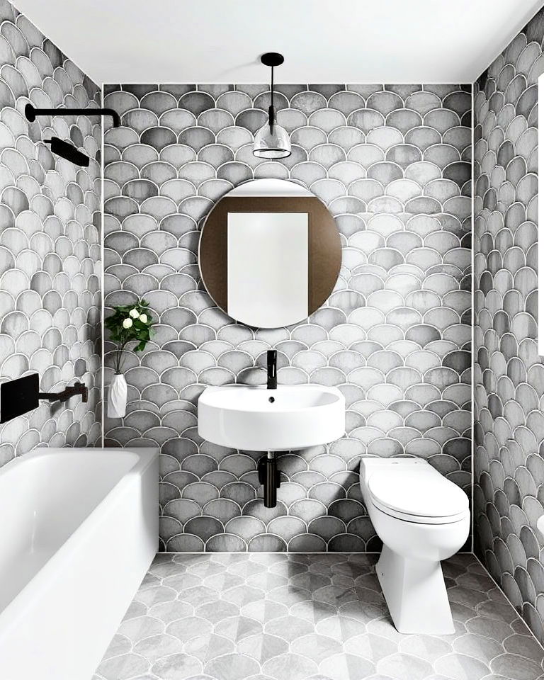 grey fish scale tiles bathroom for a unique pattern