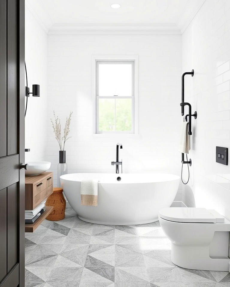 grey geometric tiles bathroom for a bold statement