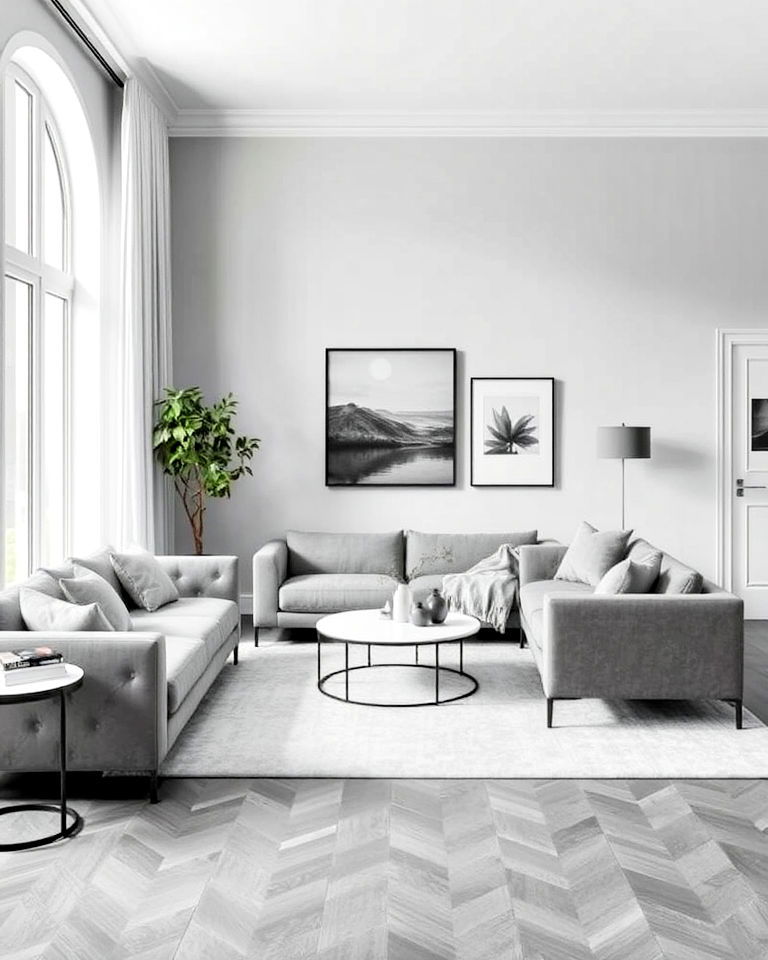 grey living room floor with minimalist monochrome decor