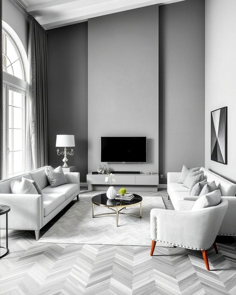 grey living room floor with monochromatic decor