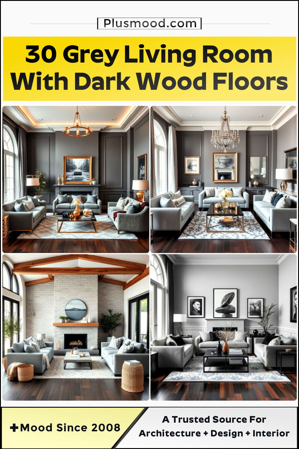 grey living room with dark wood floors and inspiration