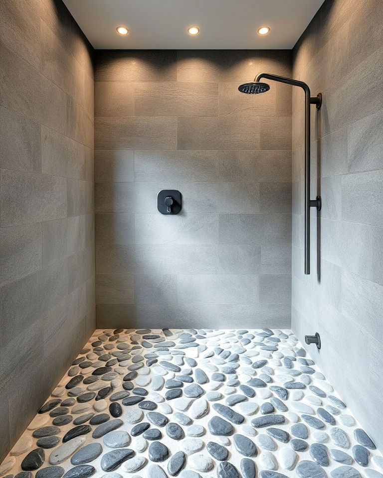 grey pebble tiles bathroom for a zen like atmosphere