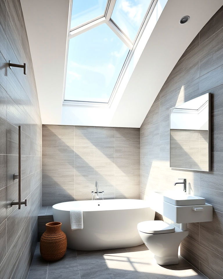 grey tiles bathroom with skylights for natural light