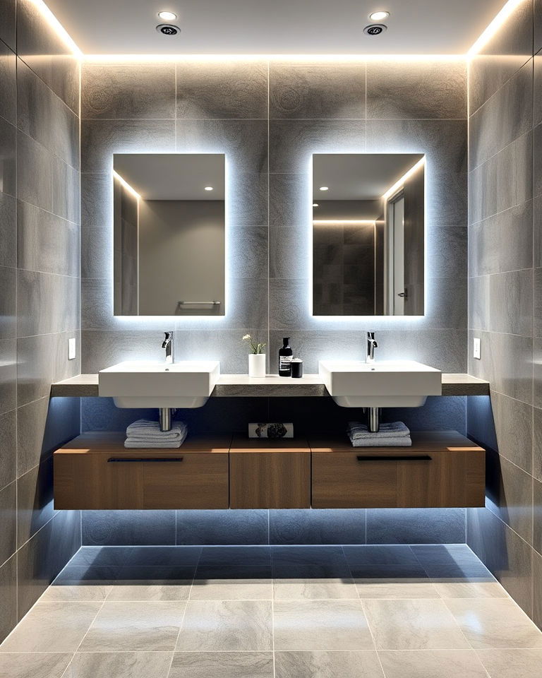 grey tiles with led lighting for a futuristic look