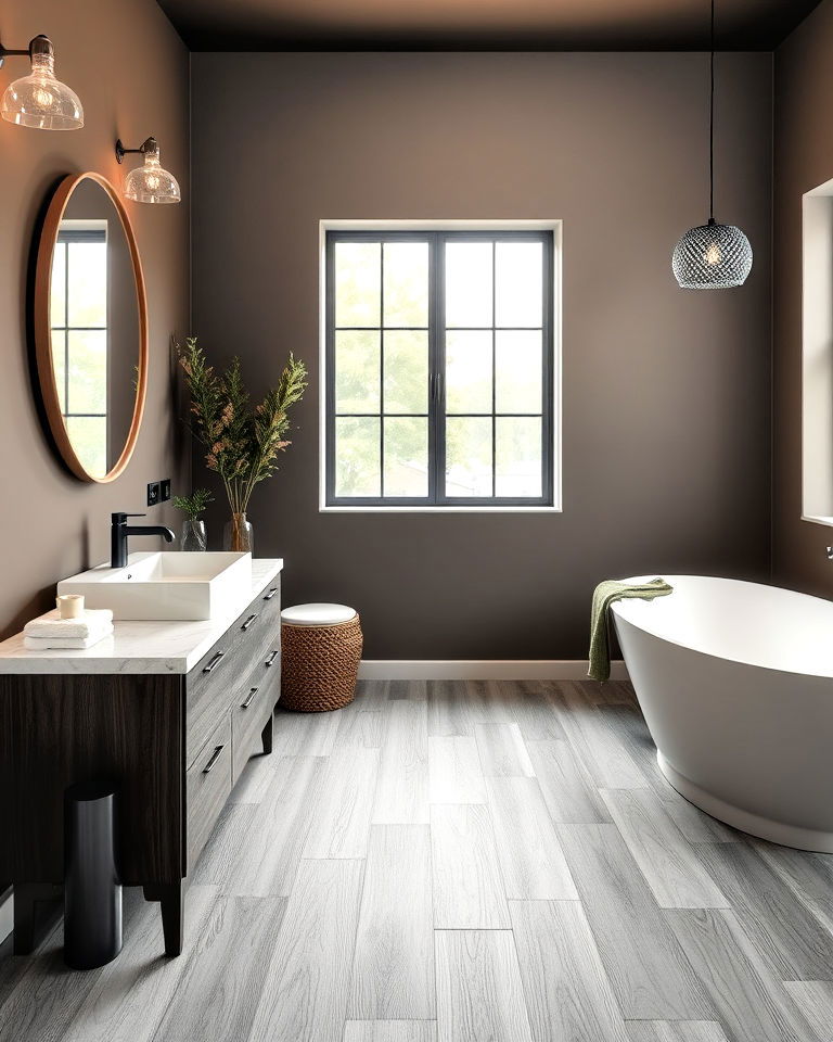 grey toned wood floor for a modern touch bathroom