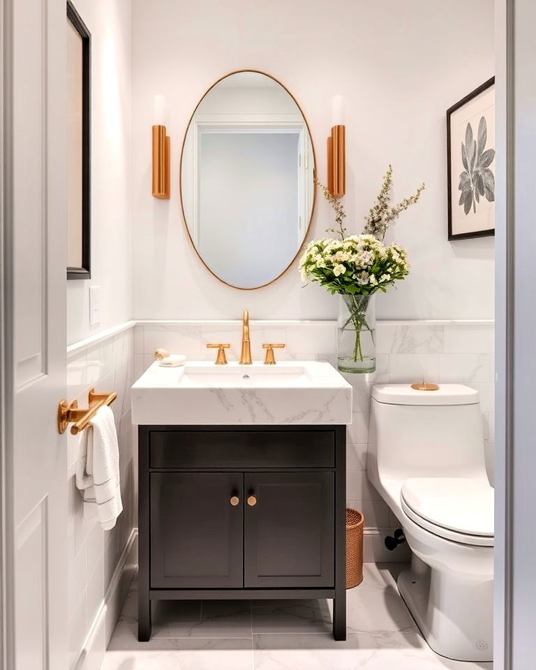 half bathroom with elegant marble countertop