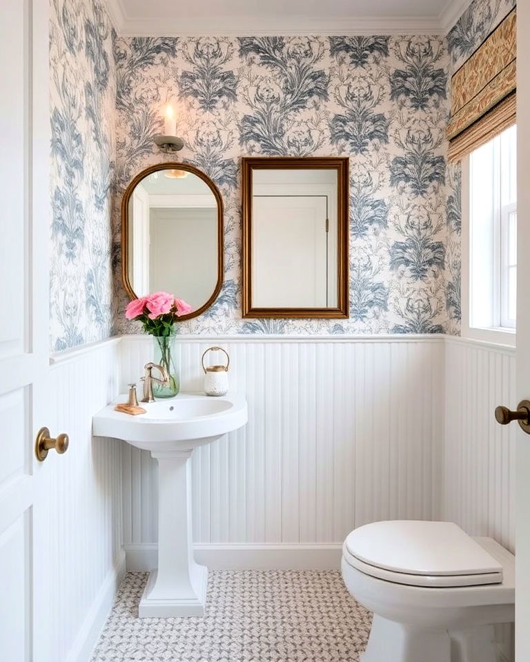 half wall beadboard bathroom