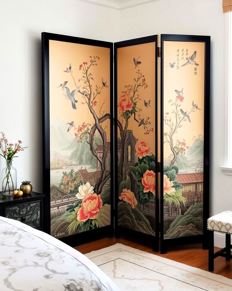 hand painted screen for your chinoiserie bedroom