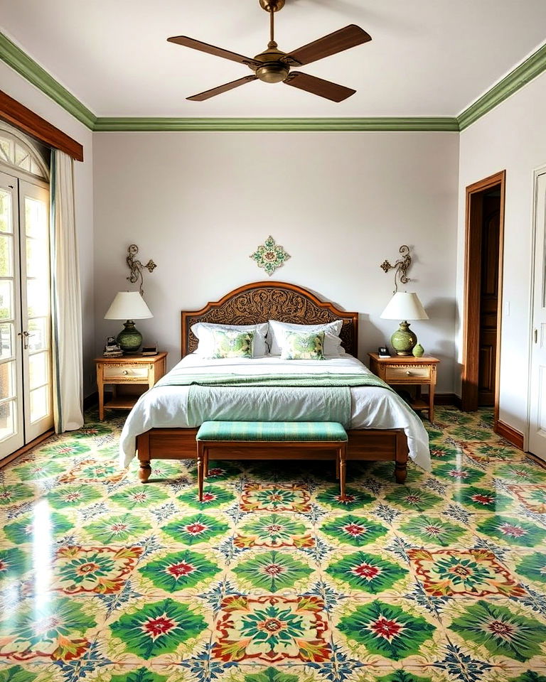 hand painted tiles mediterranean bedroom