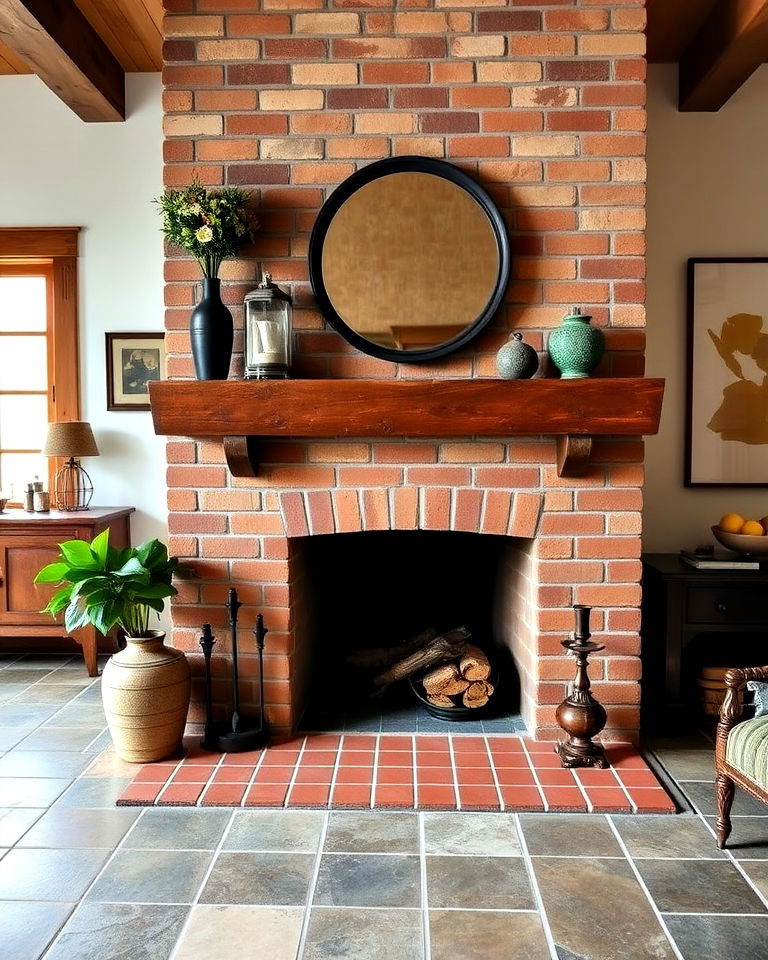 handcrafted terracotta tile fireplace