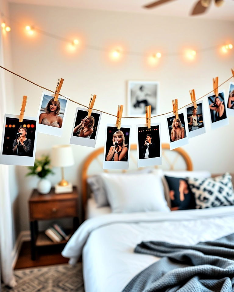 hang polaroid style photos of taylor swift moments in bedroom