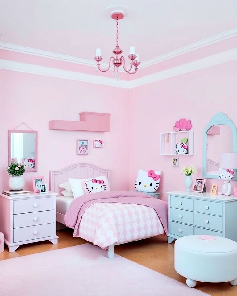 hello kitty bedroom with pastel color scheme