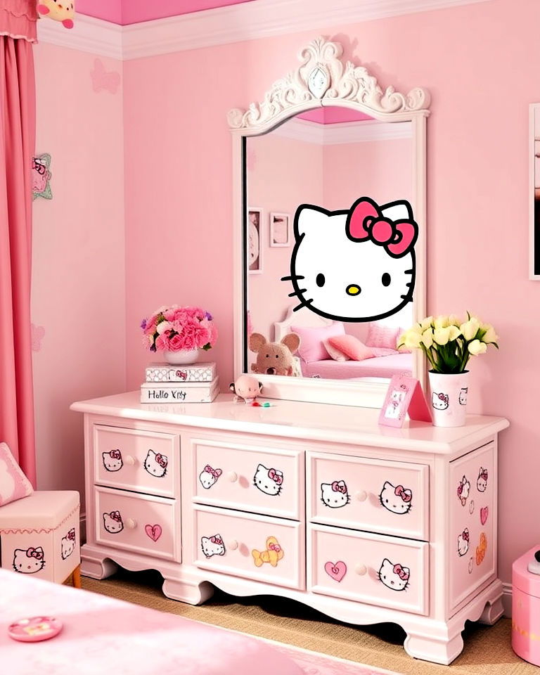 hello kitty themed dresser and mirror for your bedroom