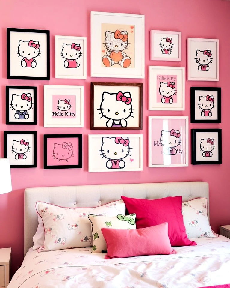 hello kitty themed stylish bedroom gallery wall