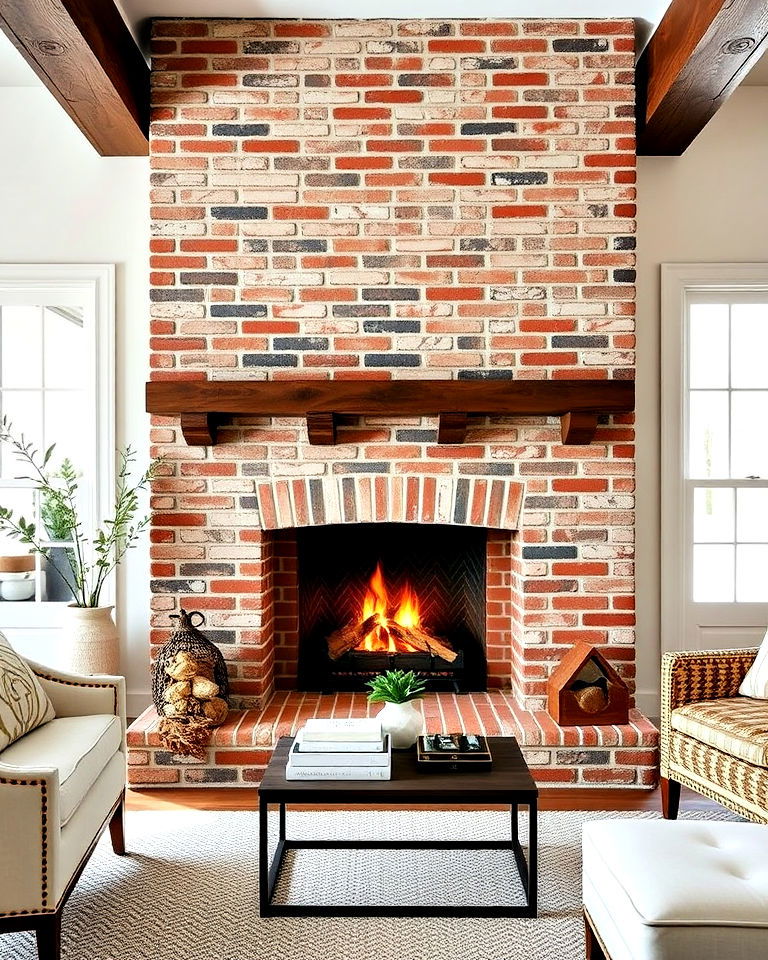 herringbone brick pattern fireplace