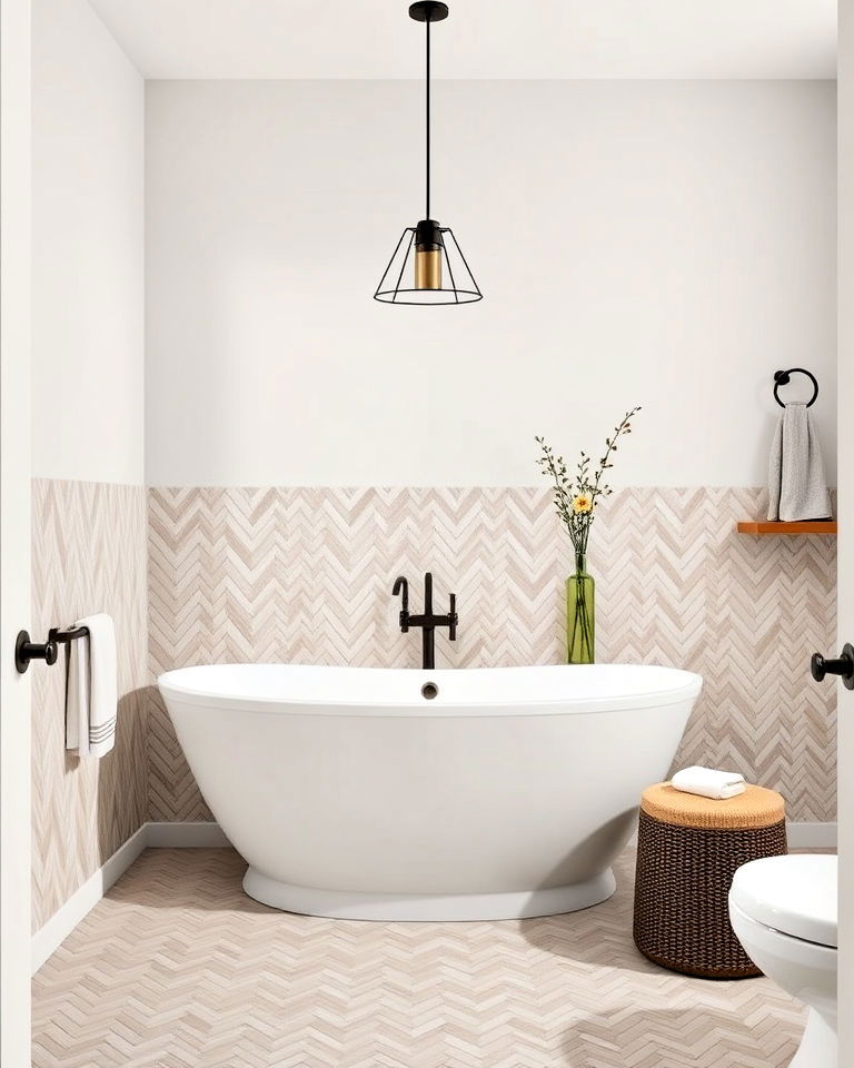 herringbone half wall tile design